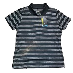 Nike Golf Womens Tour Performance Dri-Fit Black White Striped Polo Shirt XL NWT